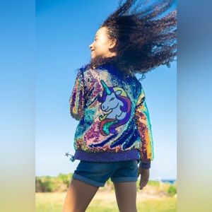 NWOT Lola and the Boys Magic Shimmer Unicorn Bomber jacket